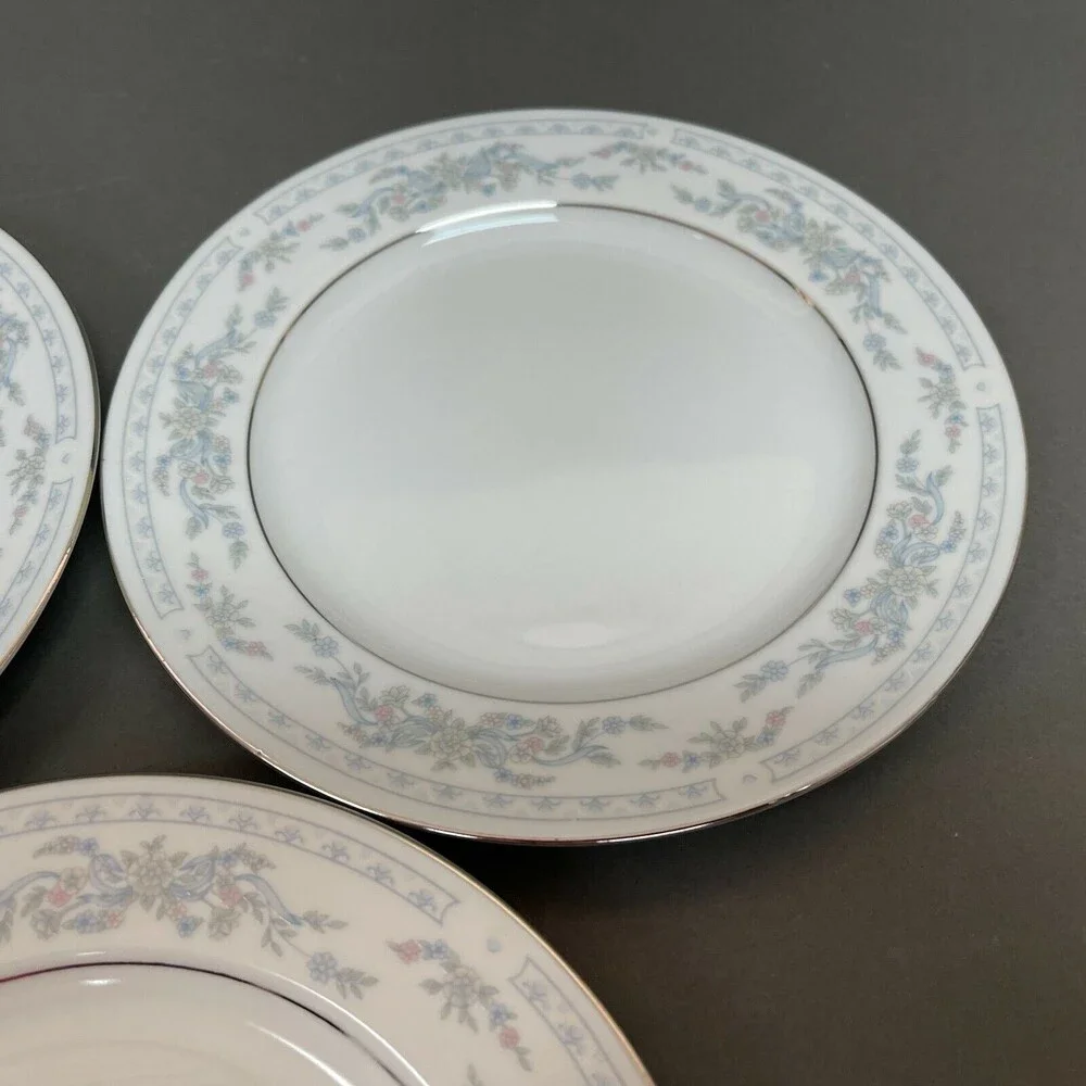 Somerset NL‎ Excel Bread & Butter Floral White Blue Platinum Trim Lot of 3